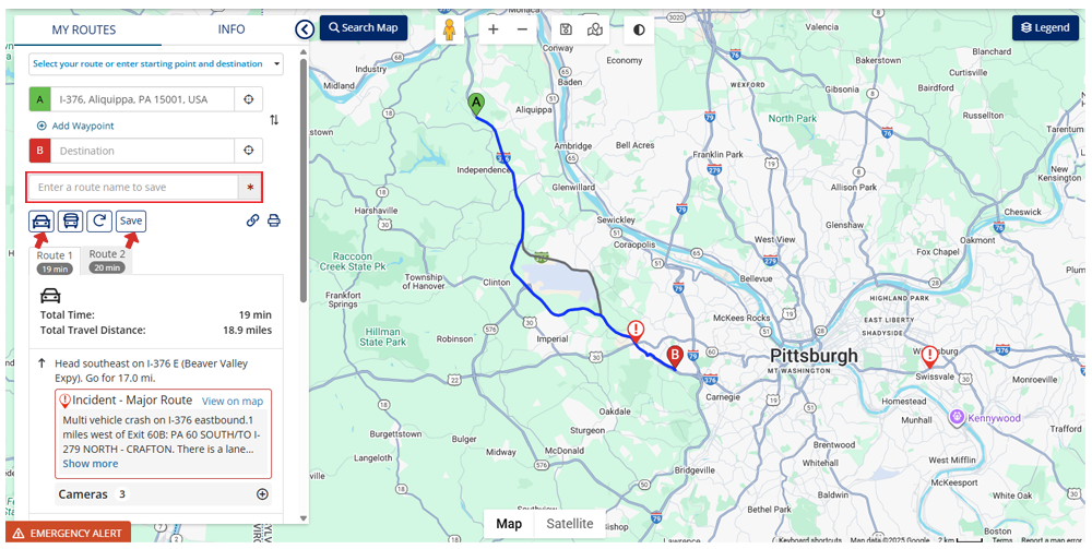 Creating and saving Route