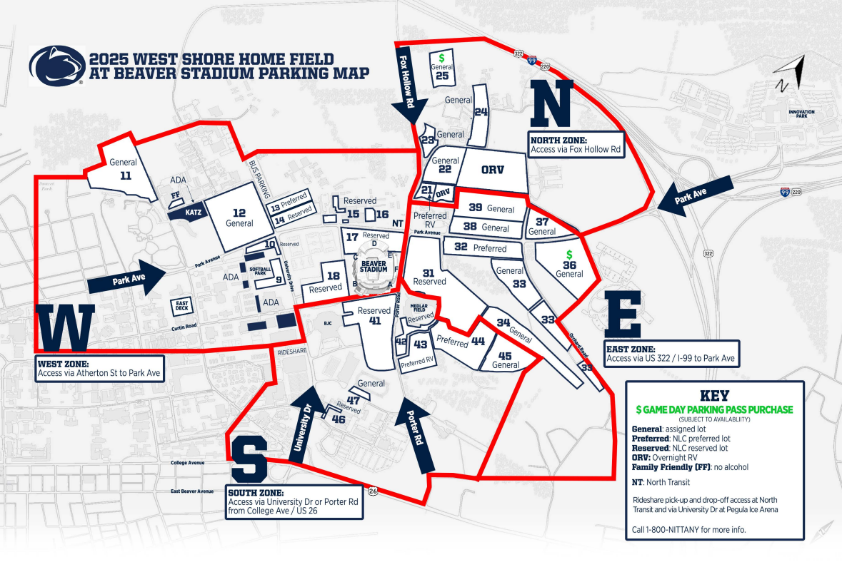 Beaver Stadium Parking Map